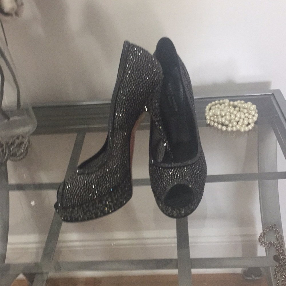 NWT LK Bennett Carmen black mesh & Swarovski Crystal heels as. 38